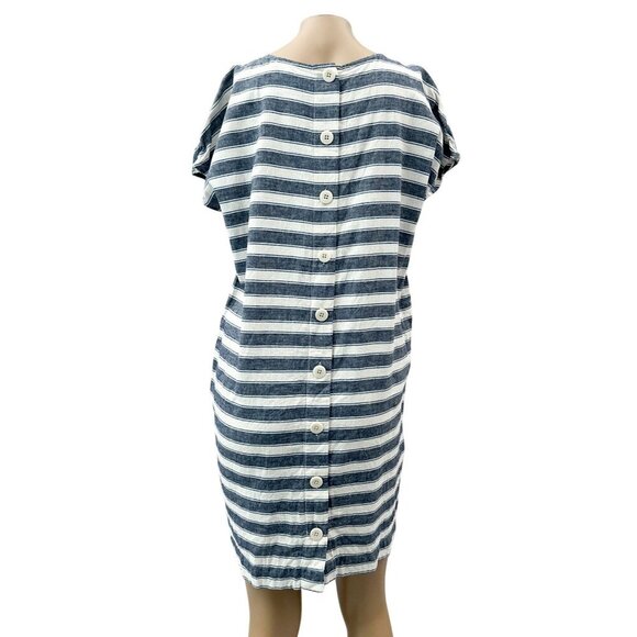 Madewell Stripe Play Button Back Dress Linen Cotton Transatlantic Blue Women M - Picture 5 of 16